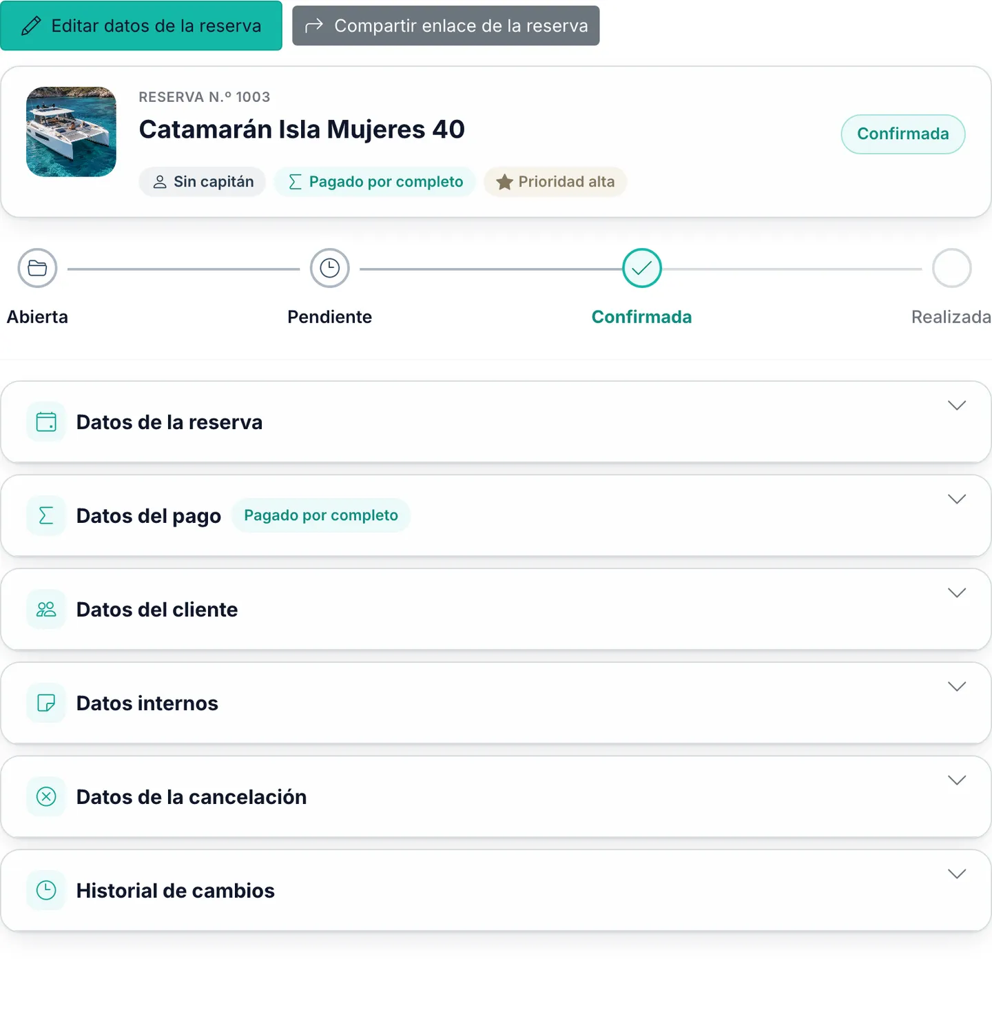 Gestione cada reserva