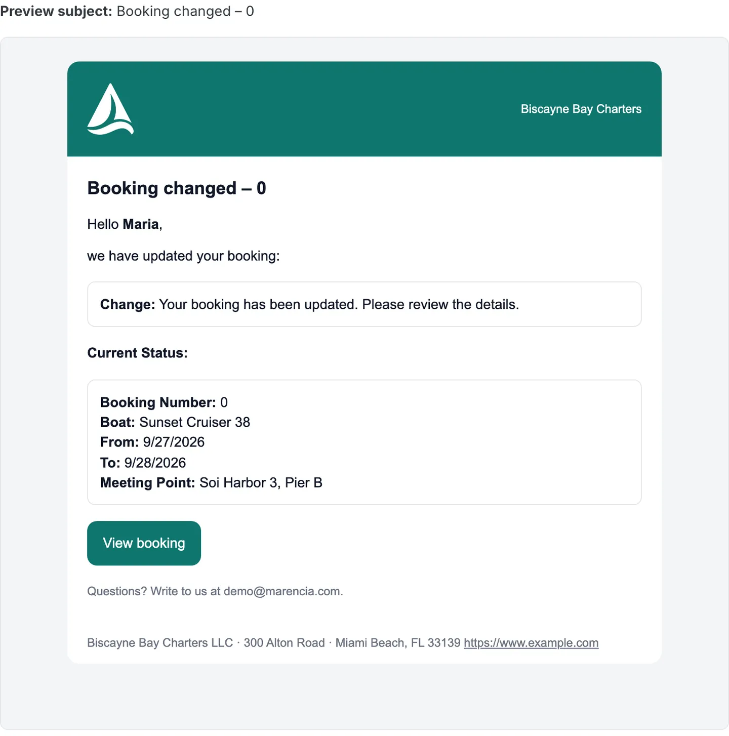 A booking confirmation email carrying your own brand, not a marketplace's