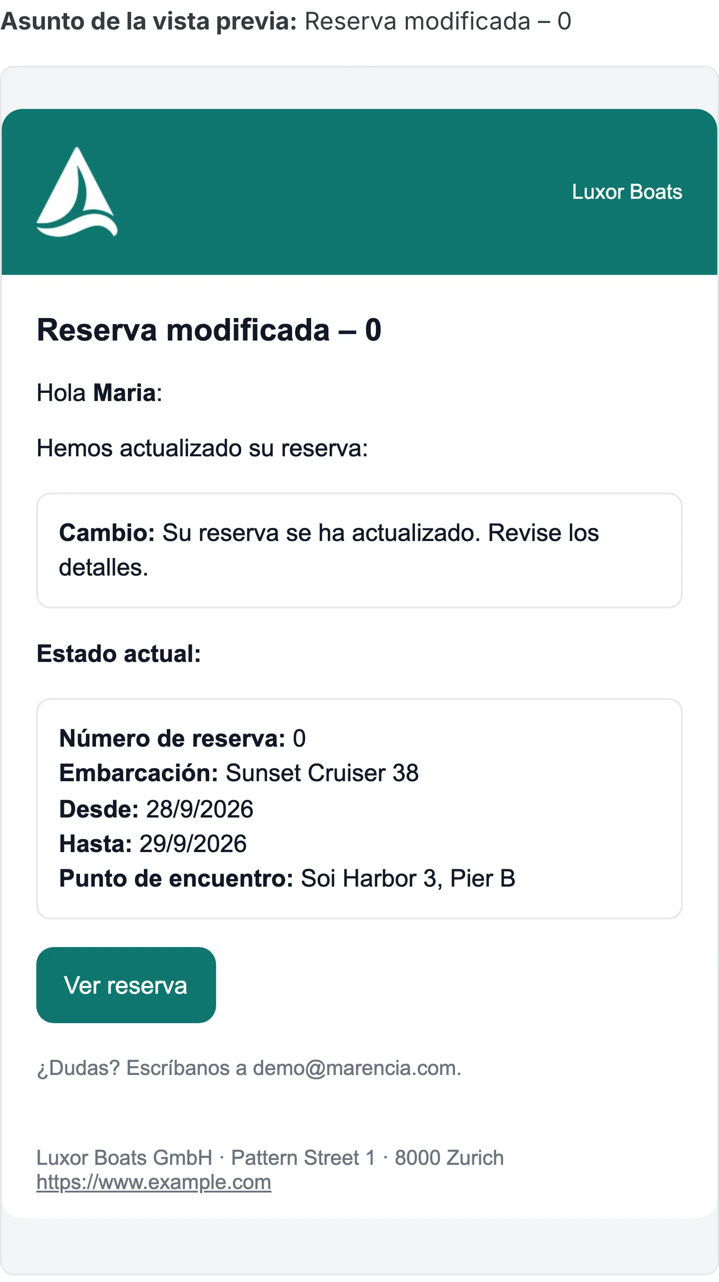 Vista previa del correo de confirmación