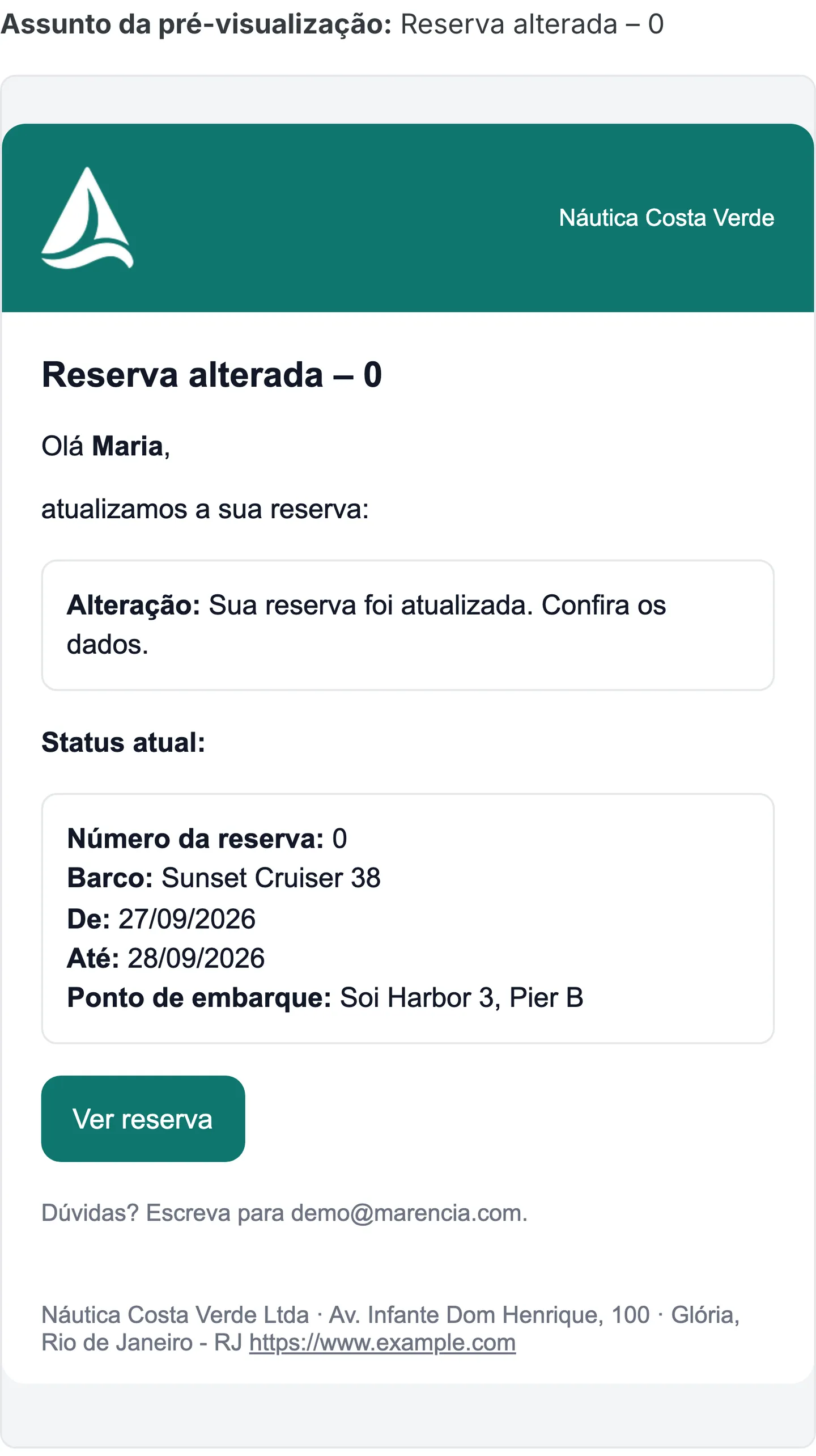 Prévia do e-mail de confirmação