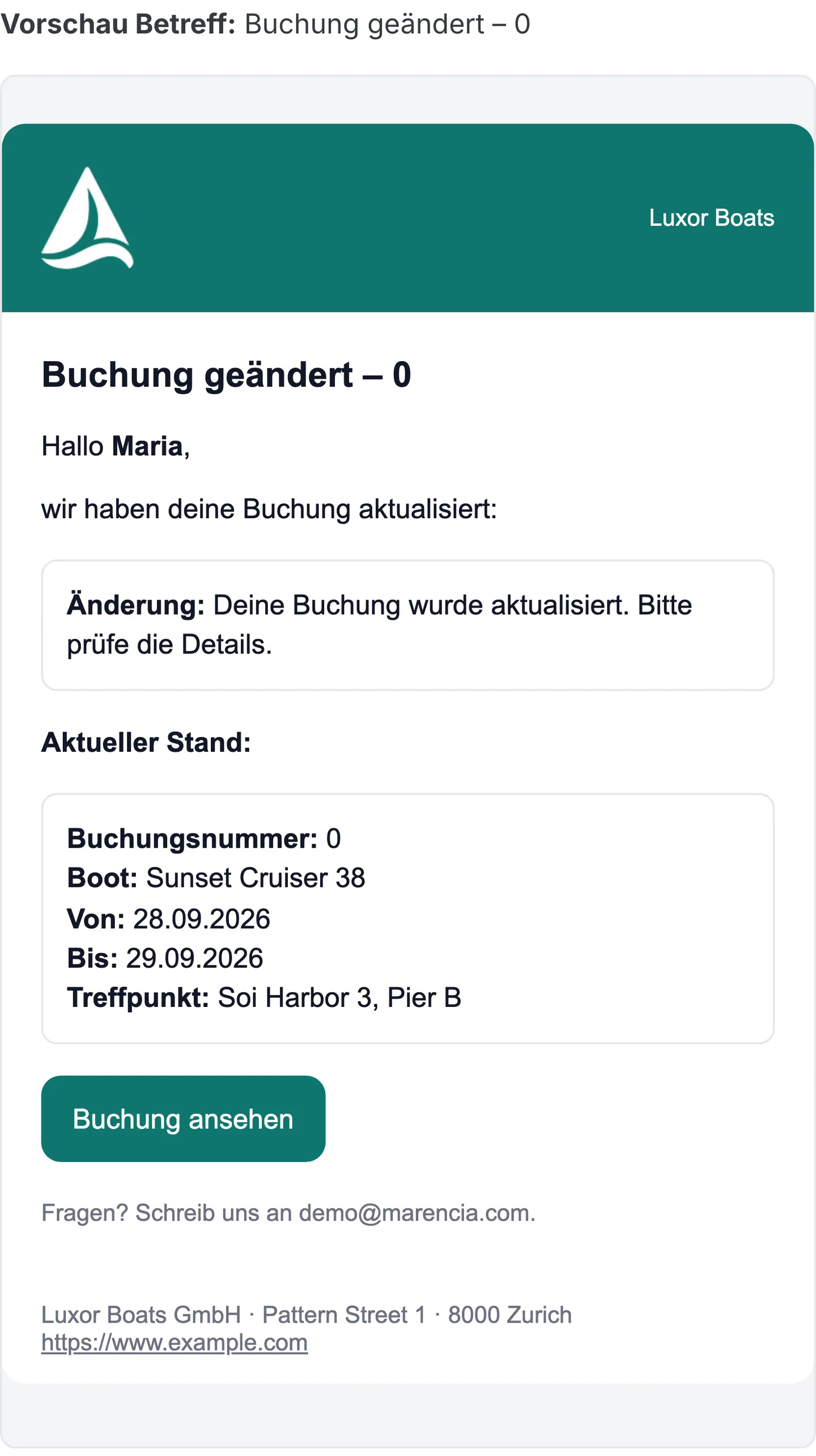 E-Mail Bestätigung Vorschau