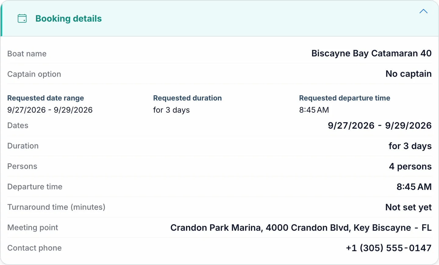 Booking detail record