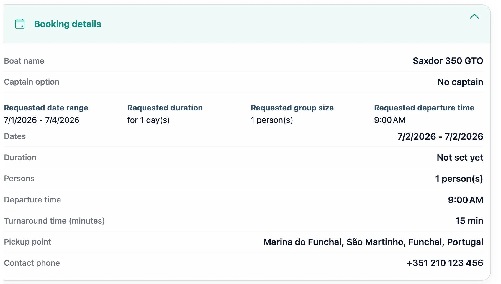 Booking detail record