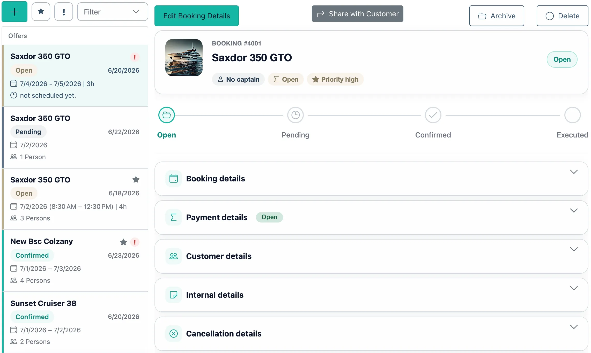 Marencia booking overview