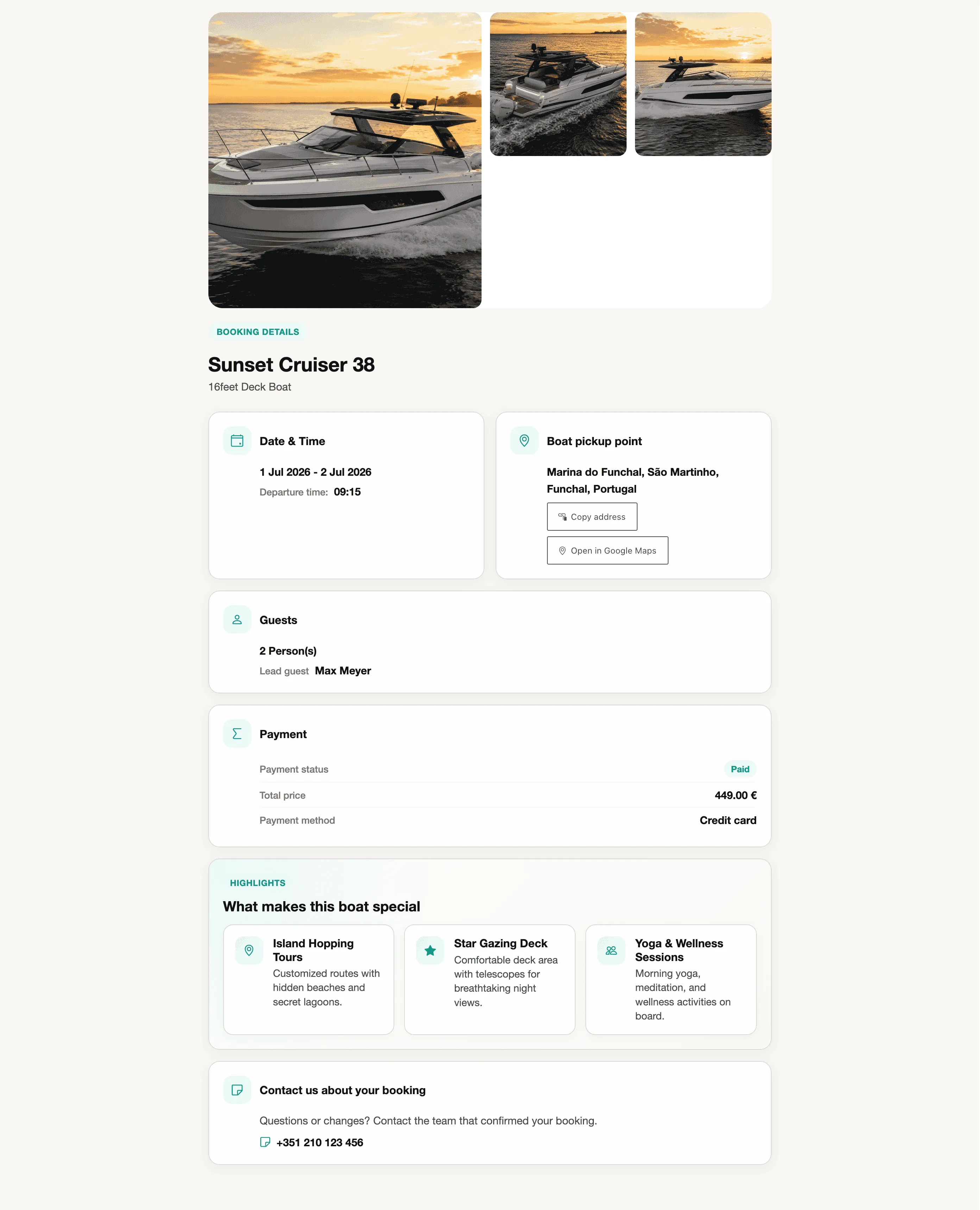 Public booking detail page